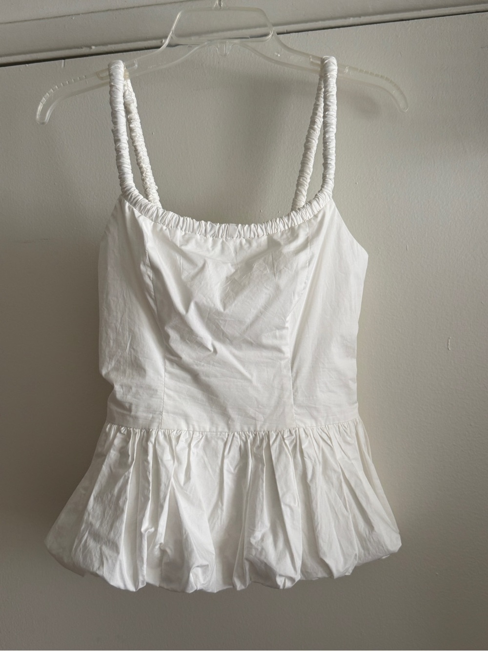 NWT Astr White Peplum Camisole with Ruched Straps